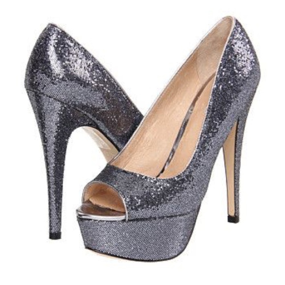 ALDO “Berthina” Pewter Peep-Toed High Heels
